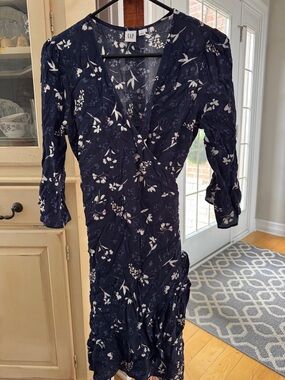 GAP Navy Blue Floral Wrap Midi Dress women S